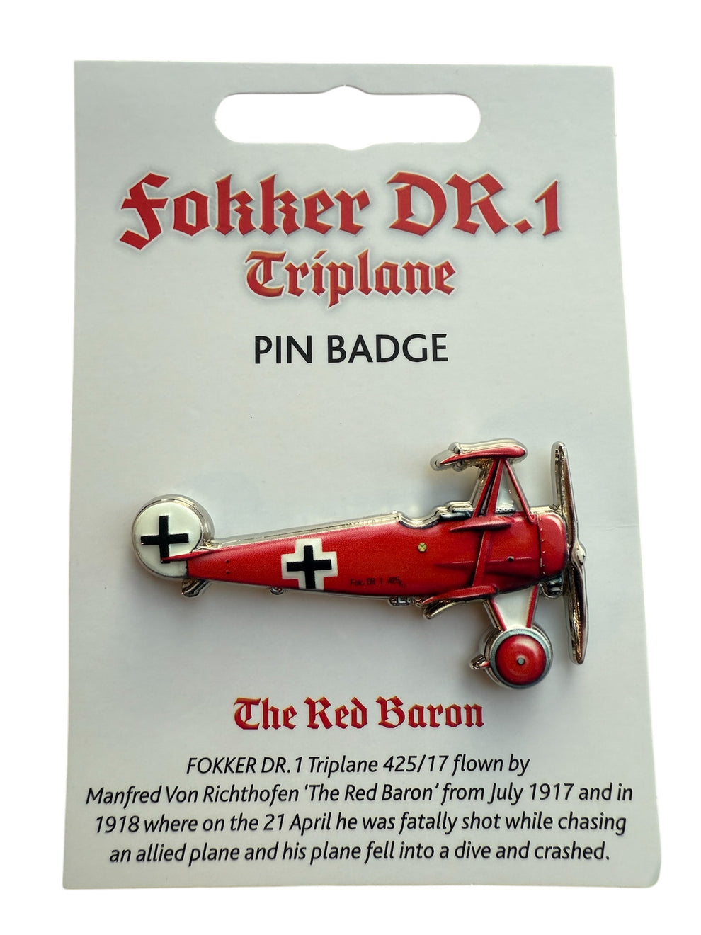 WW1 'Red Baron' Fokker Triplane World War One Pin Badge – History In ...
