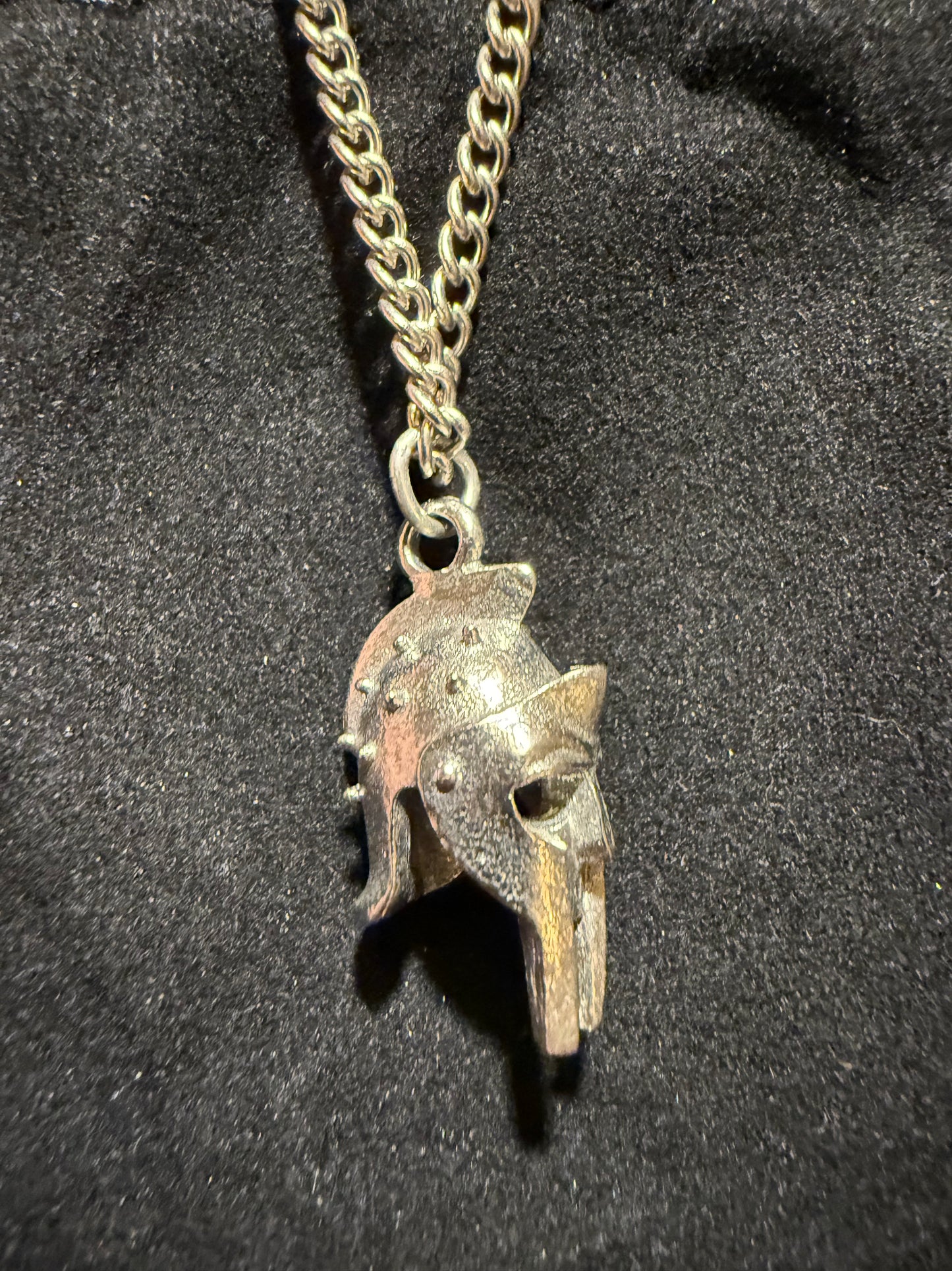 Roman Spanish Helmet Pendant With Silver Chain In Gift Bag