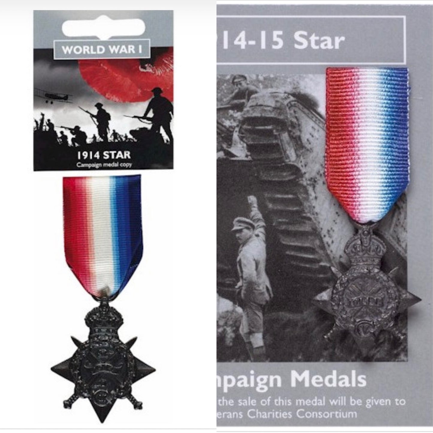 World War One 1914-15 Star Full Size & Campaign Miniature - 2 X Repro Medal Set