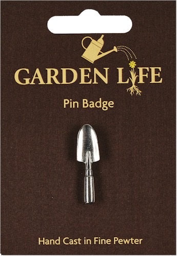 Hand Trowel Pin Badge In Pewter
